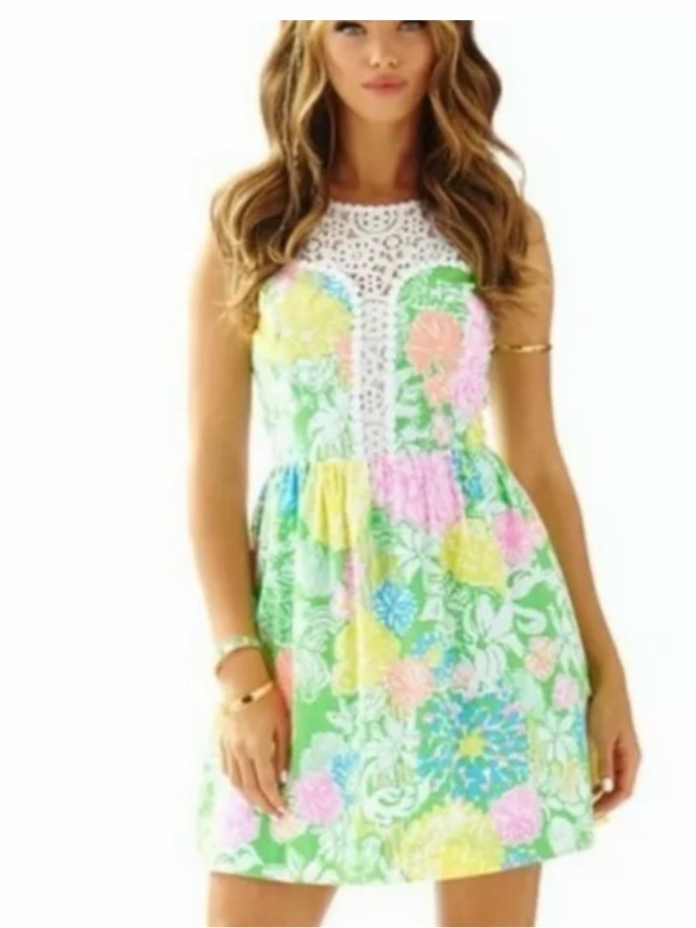 Lilly Pulitzer Pastel Floral Eyelet Dress - White, Pink, Blue & Green